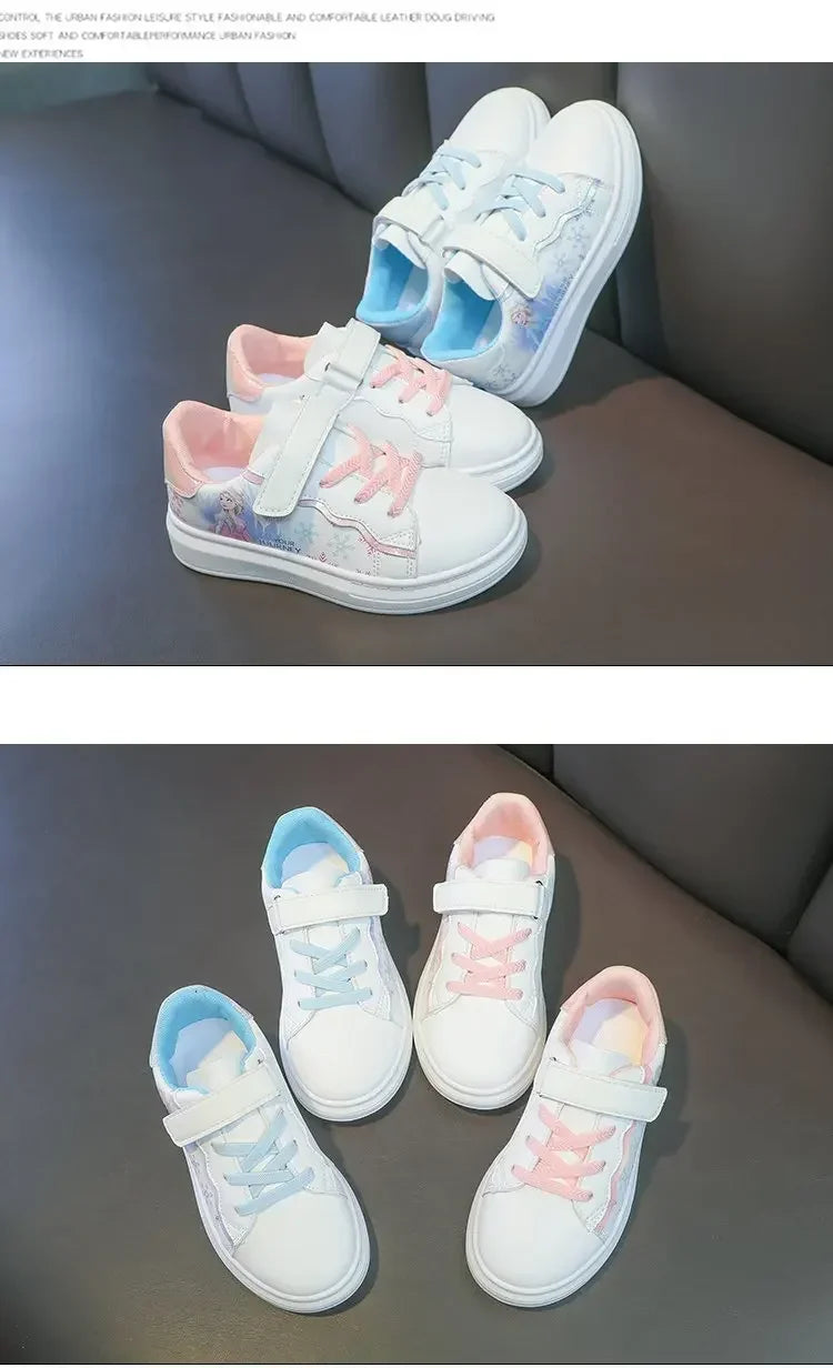Disney Kids Girls Shoes 2024 New Children Sneakers Girls Elsa Frozen Princess Casual Sport Shoes Student Shoes Teen Shoes