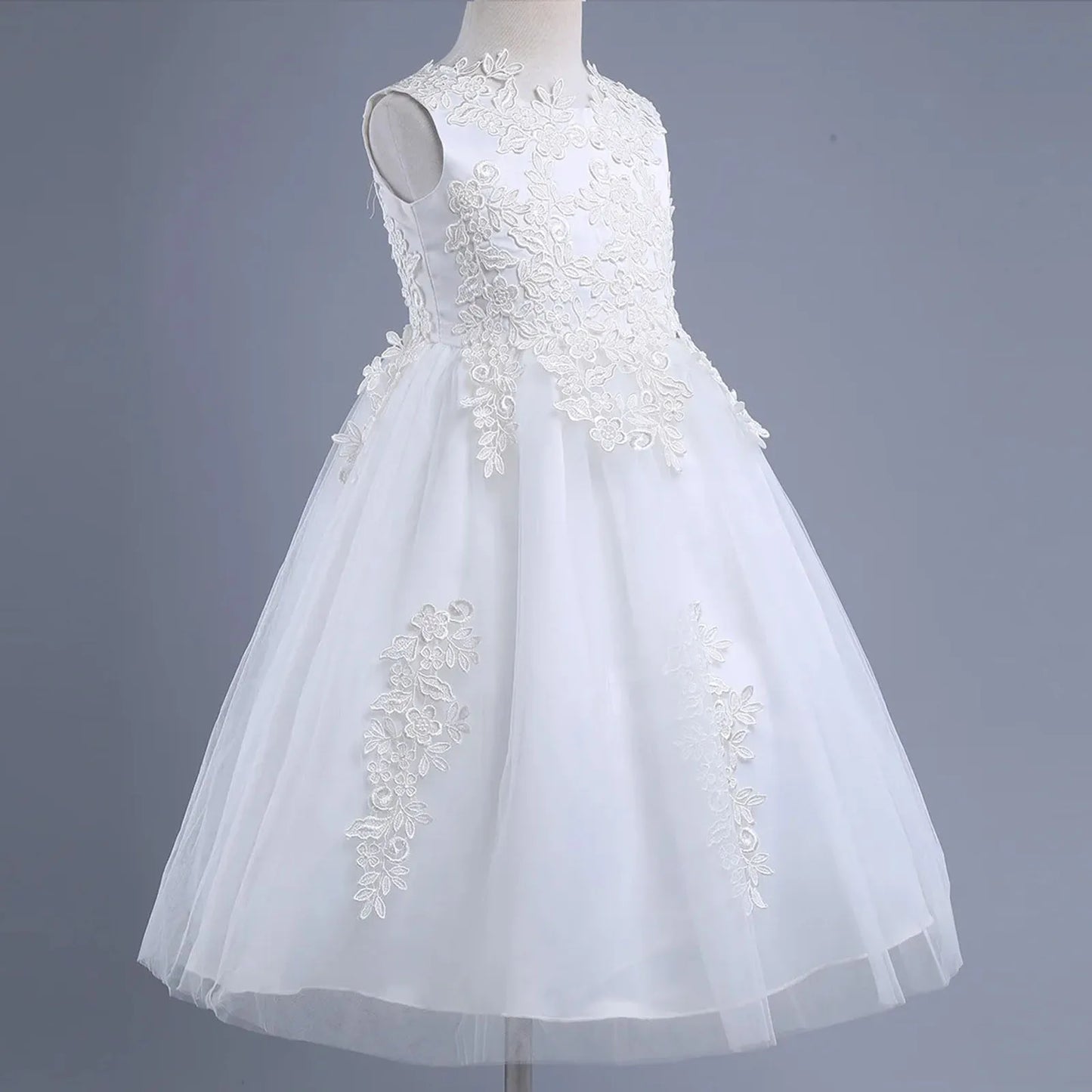 Blumenmädchenkleid mit floraler Spitze für Kinder, bestickt, für Hochzeit, Festzug, Brautjungfernkleid, ärmellos, Taufe, Kommunion, Ballkleid.