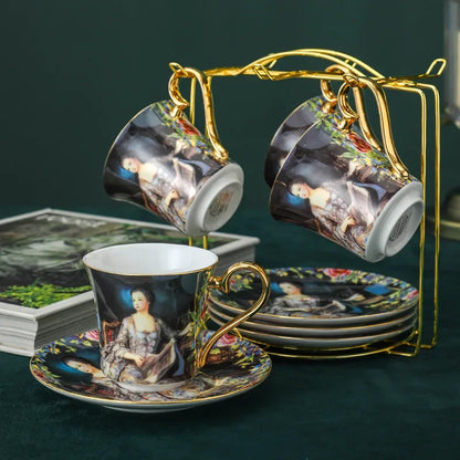 Bone Coffee Sets Vintage Porcelain Tea Set Luxury Ceramic Coffee Pot Coffee Cups And Saucers Sugar Bowl Milk Jug Wedding Gift.