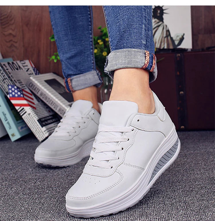 Women Sneakers 2022 New Breathable Vulcanize Shoes Waterproof Wedges Platform Woman Sneaker Leather Casual Shoes Zapatos Mujer.