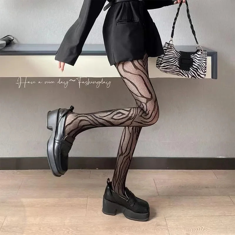 Women Sexy Patterned Fishnet Geometric patterns Pantyhose Slim Legs Long Mesh Tights Ladies Transparent Retro Fish Net Leggings.