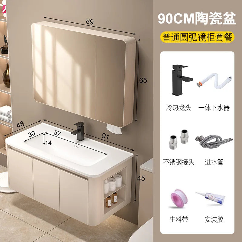 Space Badezimmerschrank aus Aluminium mit Wabenbogen und Seitenschrank, Waschbecken-Kombination, WC-Waschbecken, integrierte Keramik