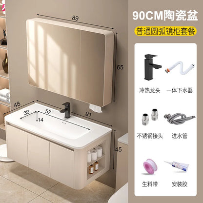 Space Badezimmerschrank aus Aluminium mit Wabenbogen und Seitenschrank, Waschbecken-Kombination, WC-Waschbecken, integrierte Keramik