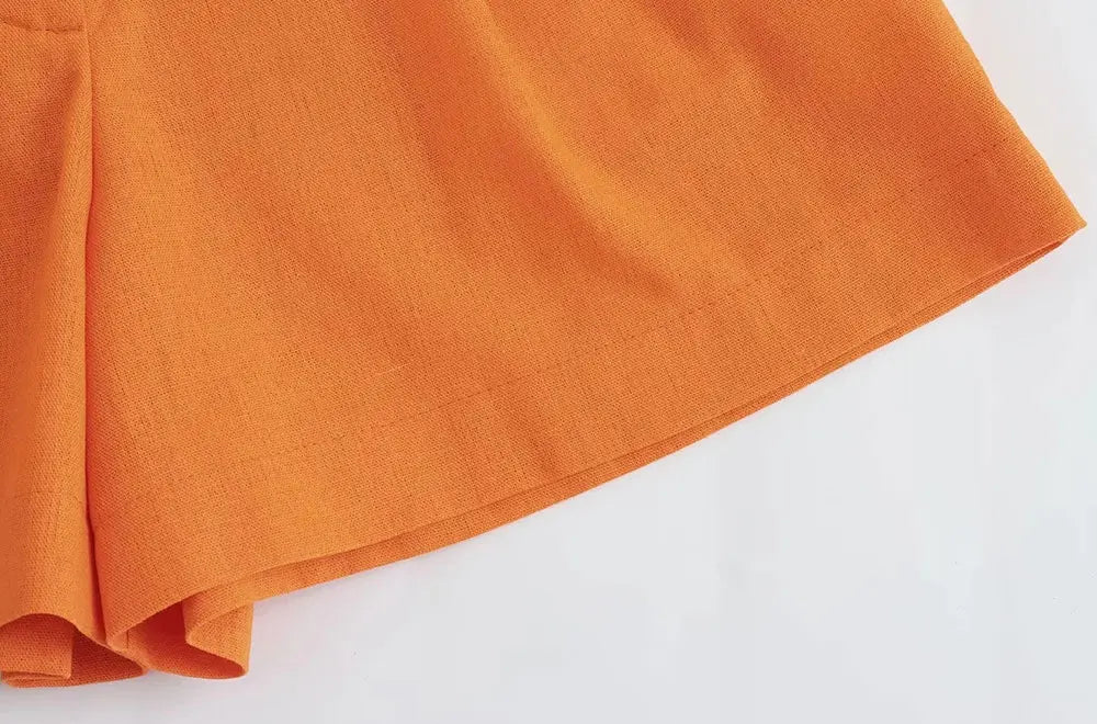 Women Fashion With Pockets Front Pleats Linen Blend Shorts Vintage High Waist Zipper Fly Female Short Pants Mujer.