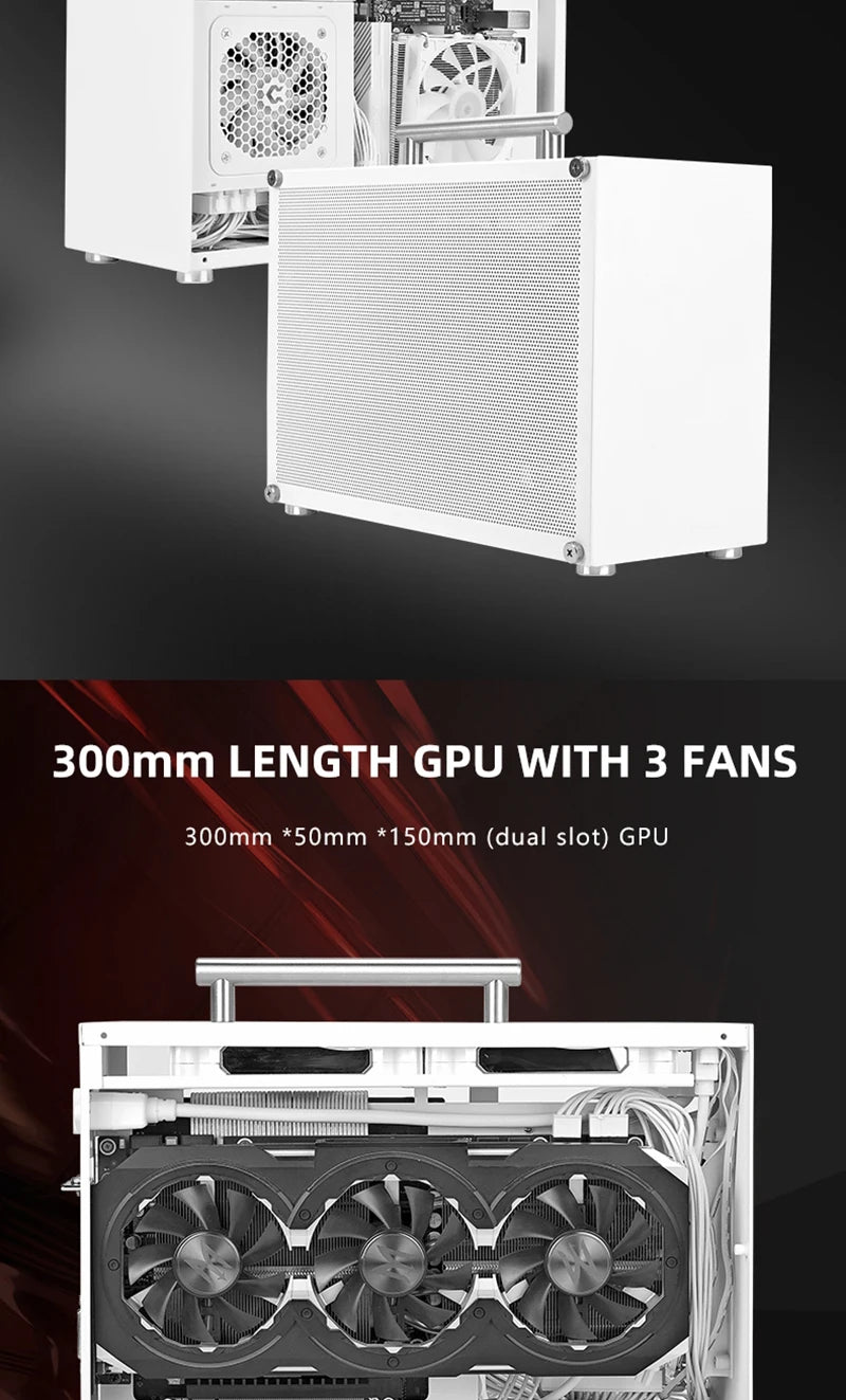 METALFISH T60 Mini ITX Black Case 9L With Acrylic Or Mesh Side Panel and Portable Handle Support SFX PSU/300mm GPU/2*120mm Fan.