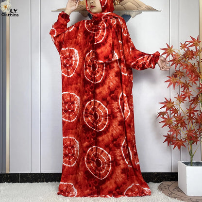 New Muslim Long Sleeved Cotton For Women Ramadan Prayer Turkey Middle East Femme Robe Floral Loose African Abaya Dress Scarfs
