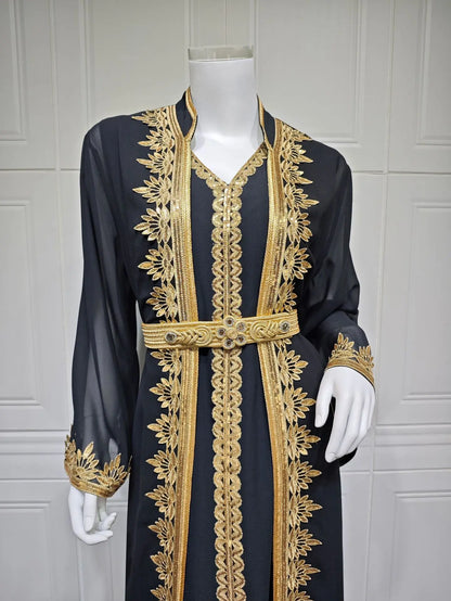 Eid Muslim Women Party Dresses Jalabiya 2 Piece Set Embroidery Arab Long Robe Ramadan Morocco Dubai Abayas Islam Vestidos Kaftan.