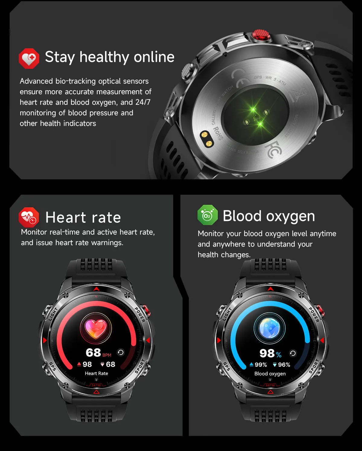 2025 New Military T-Rex 3 GPS Sports SmartWatch Compass Altimeter IP69K Waterproof Battery Call heart rate Fitness Bracelet Men.