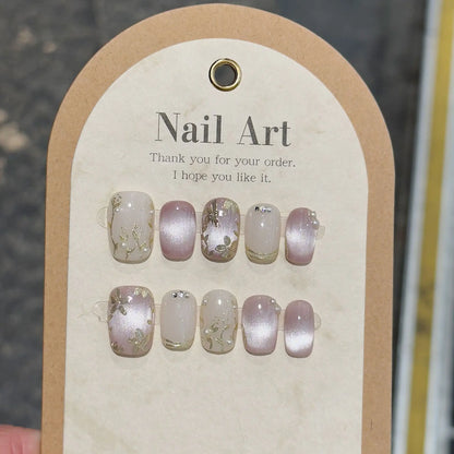 10Pcs French Handmade Press on Nails White Flower Fake Nails Wearable Stick-on Nails Full Cover False Nail Накладные Ногти 네일팁.