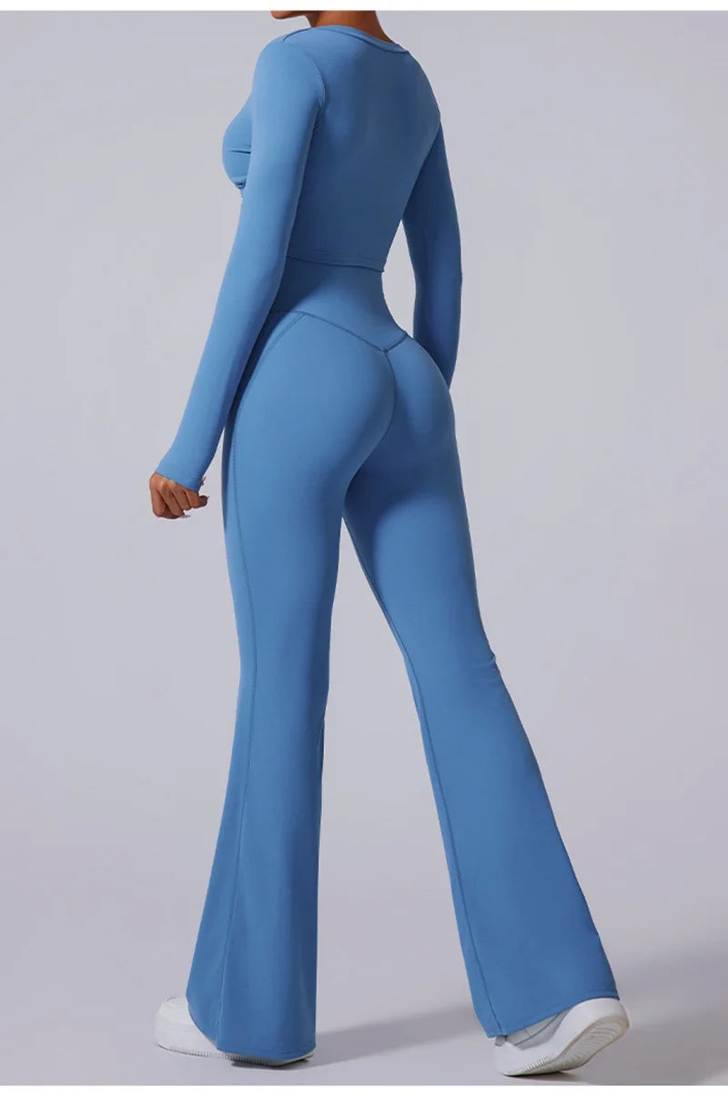 Cloud Hide Blue Sports Leggings Plus Size Long Yoga Pants Women Gym Fitness Running Flared Trousers High Waist Workout Tights