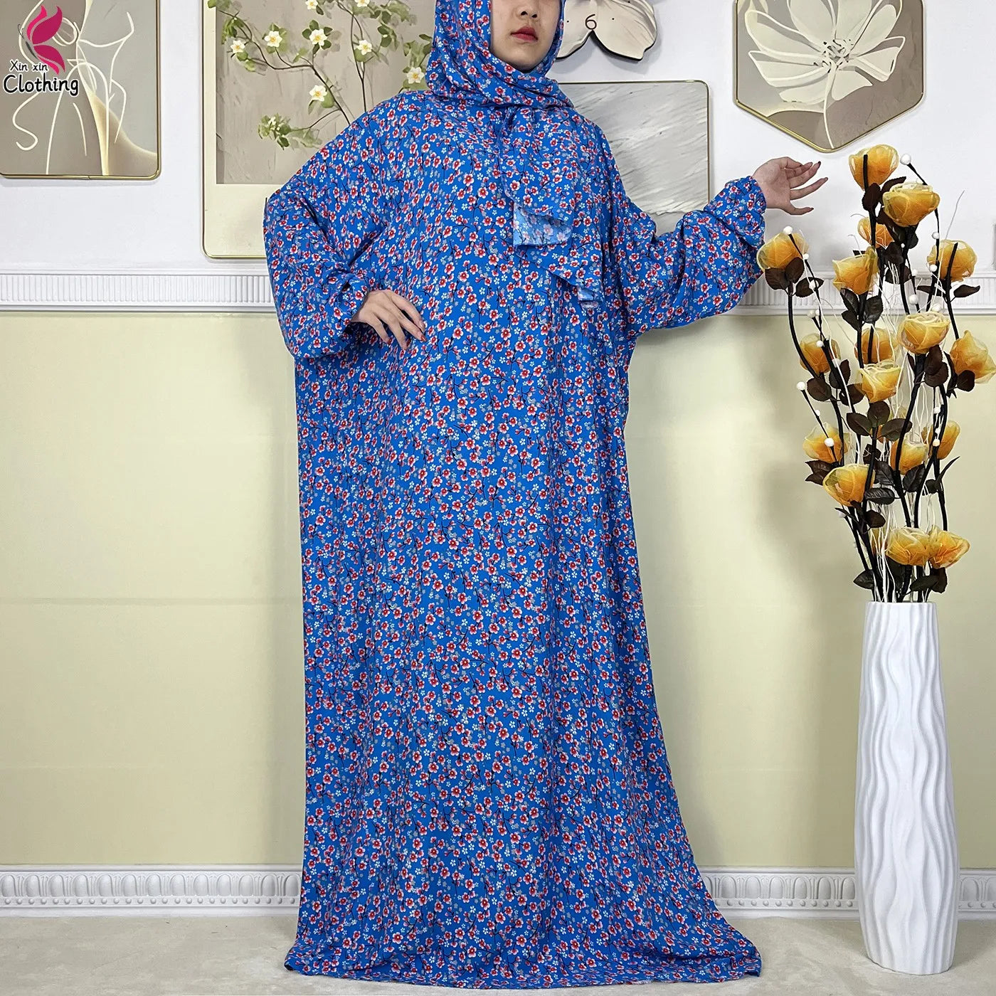 2025 New Muslim Abayas For Women Ramadan Prayer Garment Dubai Middle East Femme Robe Cotton Loose African Dress Turban Attached