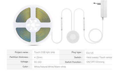 24V 10m Touch Dimmer und Hand Sweep Sensor Schalter Cob LED Streifen Licht 120leds/m LED Band Band linear dimmbar für Raum dekoration.