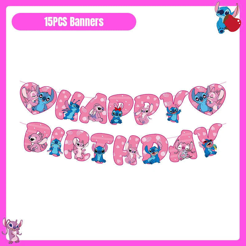 Disney Lilo und Stitch Party Dekoration Geschirr rosa Stitch alles Gute zum Geburtstag Party Thema liefert Ballon Hintergrund Tasse Teller
