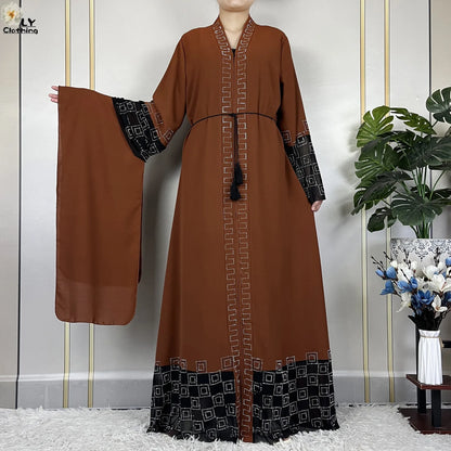 2024 For Women Elegant Dresses Dubai Party Outfits Long Sleeved Chiffon Dashiki Muslim Women Robe Open African Abaya Clothing