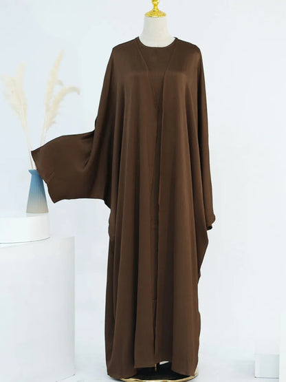 Muslim Turkish Women Arabic Dubai Abaya Long Dress Modest Ramadan Robe Liner Dress Kaftan Two-Piece Set Femme Islam Clothing Set.