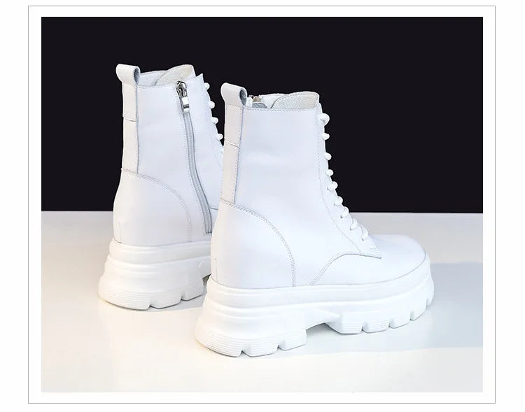 WOIZGIC Women Female Ladies Mother Genuine Leather Ankle Boots Shes Warm Autumn Winter Plush Zipper Motorcycle British Increase.