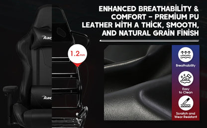 AUTHMIC Ergonomischer Gaming-Stuhl mit verstellbaren Armlehnen, verstellbarer Rückenlehne, PU-Ledersitz für den Rennspielaufbau im Home Office