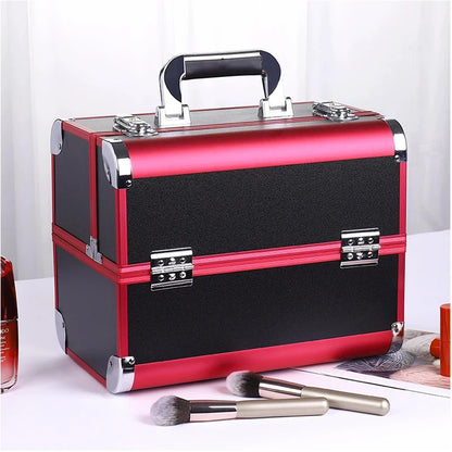 Makeup Train Case Aluminum Alloy Case Pedicure Tool Box with Handle Cosmetic Box Portable Makeup Case Organizer