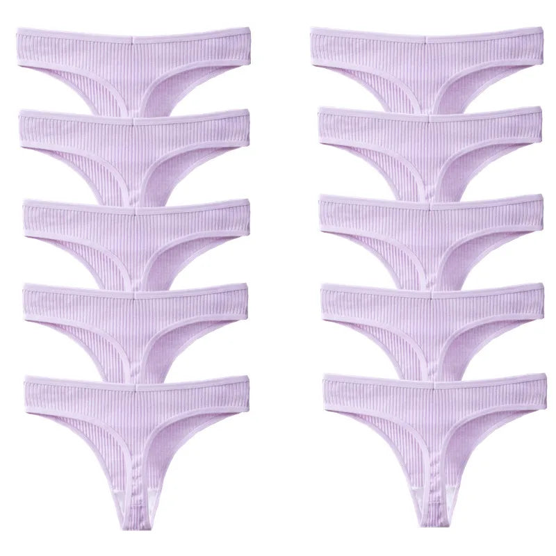 TrowBridge 10PCS/Set Women's Panties Cotton Striped Underwear Sexy Sports Thongs Lingerie Soft Comfortable G-Strings Hot T-Backs