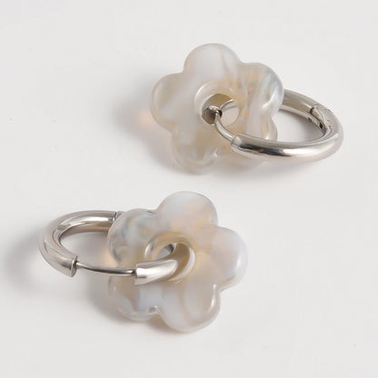 Colorful Flower Glass Drop Charms Earring Gold Color Circle Ear Buckle Hoops Stainless Steel Earrings Fashion Jewelry for Women