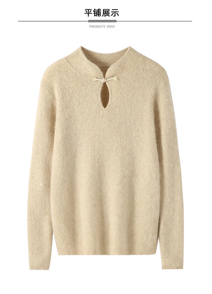 2024 autumn winter new 100% mink cashmere sweater women's pullover slim-fit long sleeve solid color stand collar bottom knitwear