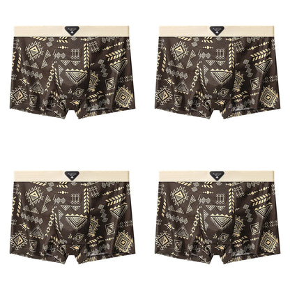 4Pcs Boxer Shorts männer Unterwäsche Eis Seide Unterhose Sexy Höschen Gedruckt Boyshort Atmungsaktive Elastische Dessous Plus Größe L-4XL
