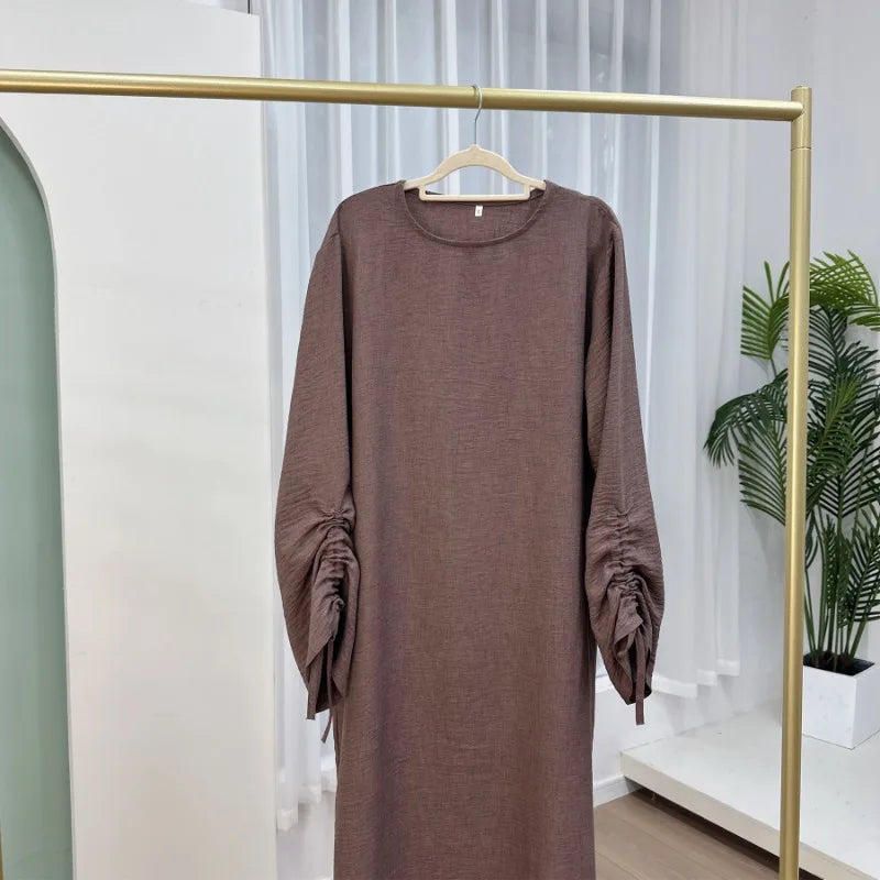 2024 Saudi Arabia Muslim Women Modest Dress Eid Dubai Plain Abaya Islamic Holiday Party Solid Turkey Lace-up Cuffs Long Clothes
