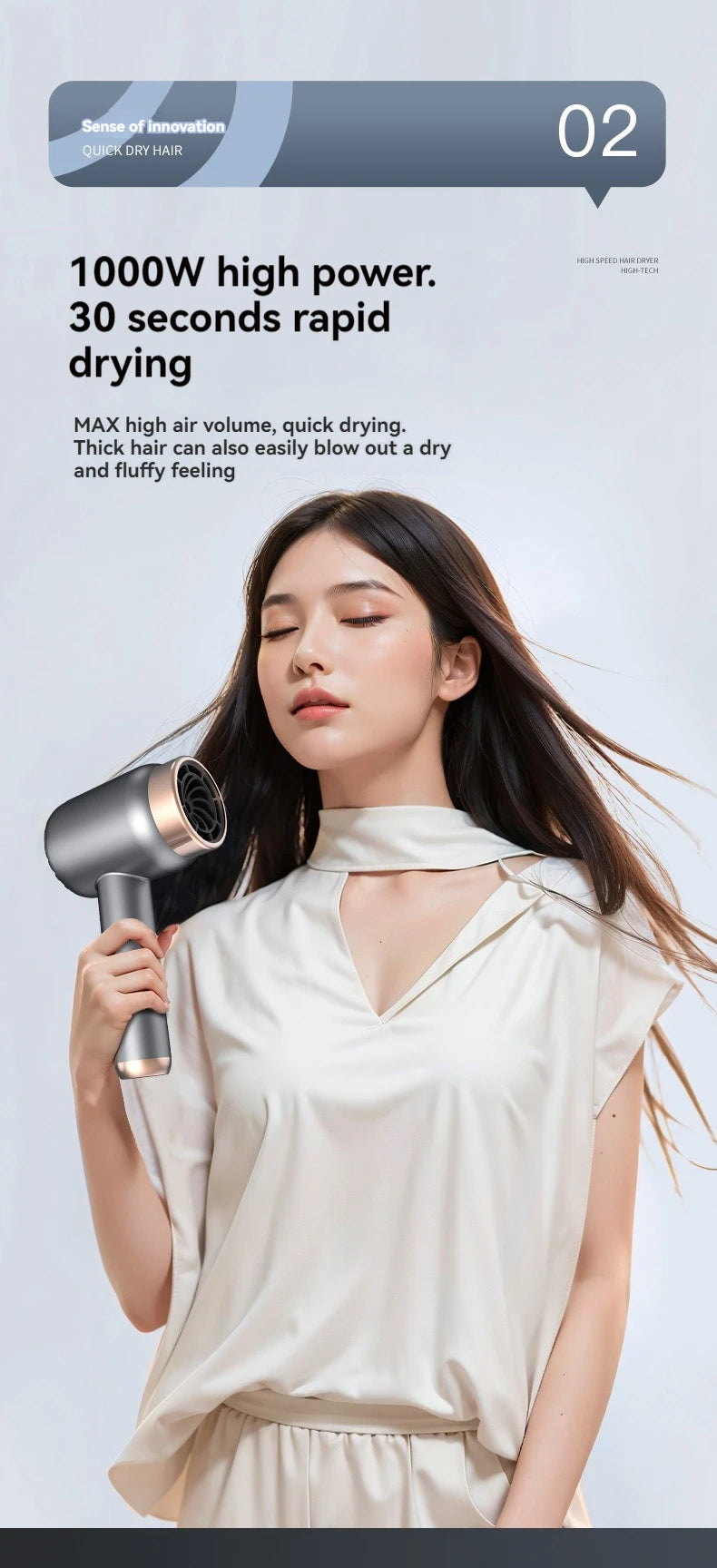 Wireless charging hair dryer for household use, high-speed negative ion hair dryer, high-power bladeless hair care, quick drying.