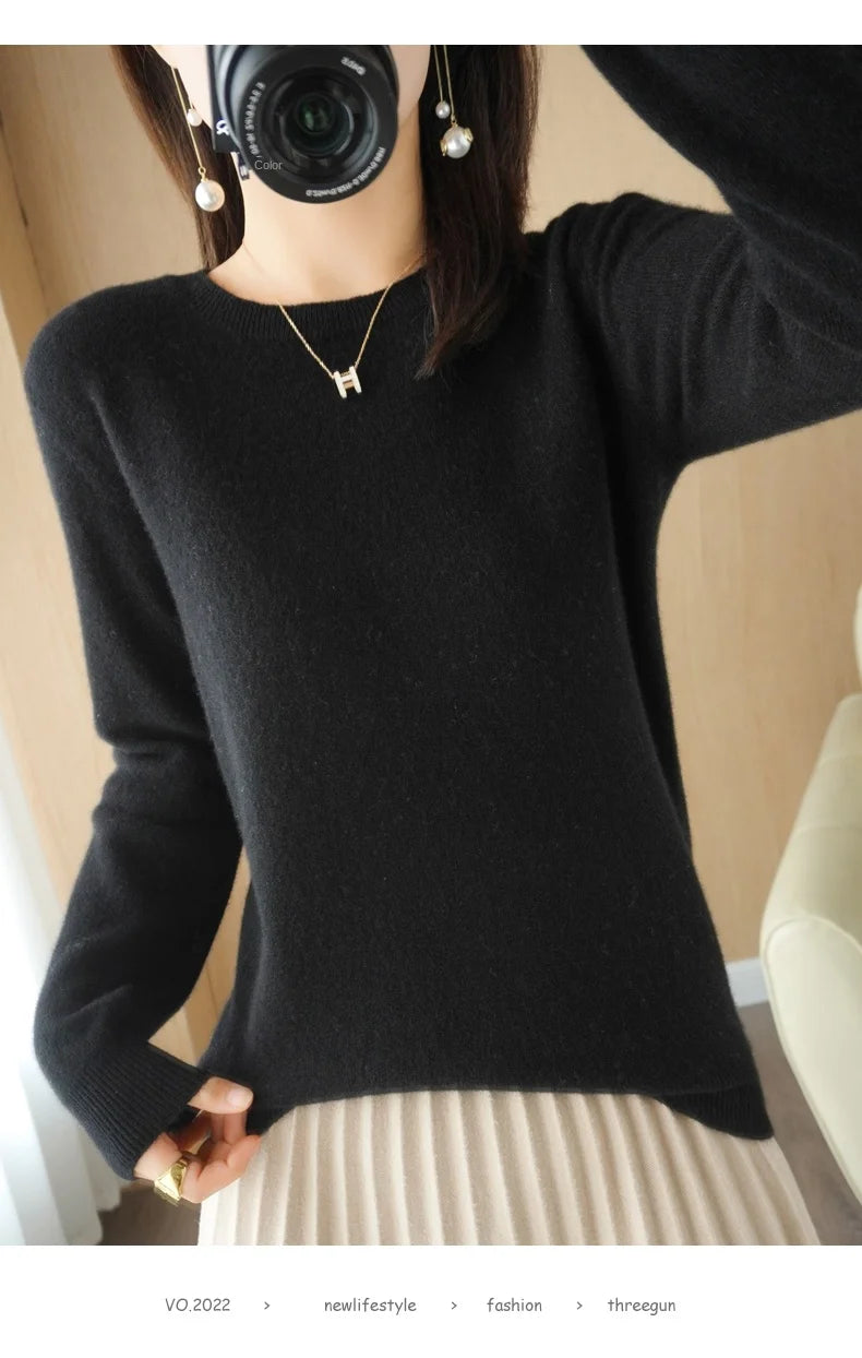 Herbst Winter frauen Pullover Oansatz Kaschmir Solide Pullover Schlank Bodenbildung Shirt Langarm Casual Grundlegende Pull Femme Pullover