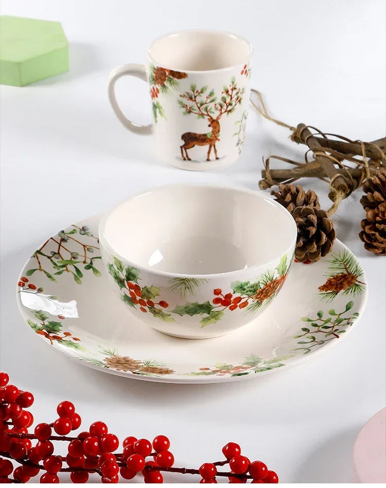 Christmas Tree Ceramic Plate European Style Tableware Coffee Mug Dinner Plates Fruit Snack Western Dishes Kitchen Christmas Gift.