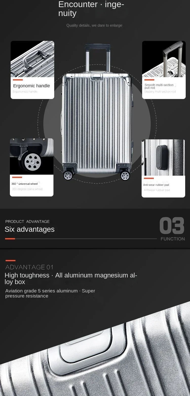 20/24/26/29 Zoll leichter Handgepäckkoffer aus Aluminium-Magnesium-Legierung – Kabinengepäck, Geschäftsreisetrolley mit Spinnerrädern.