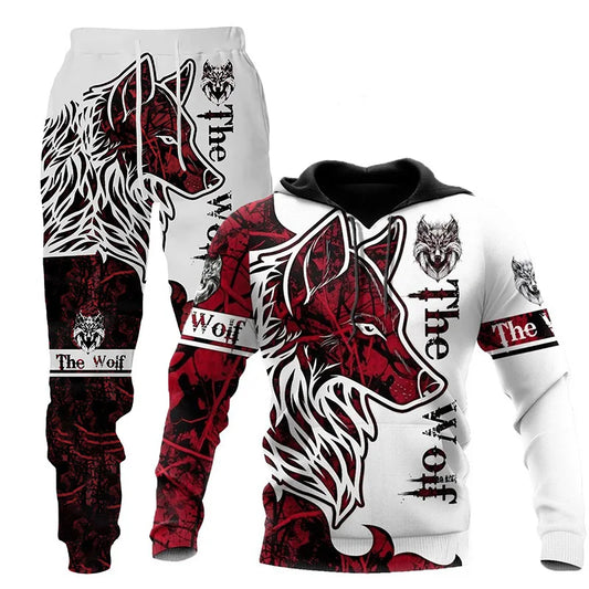 Wolf 3d Printed Hoodie Pants Suit Male Autumn and Winter Casual Sweashirt Pullover Men Tracksuit Set Fashion Men's Clothing Suit.