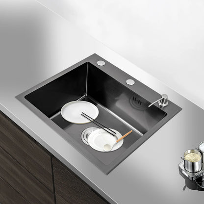 Küchenspüle aus Edelstahl mit integrierter Einzelschüssel, mit Rohr und Seifenspender