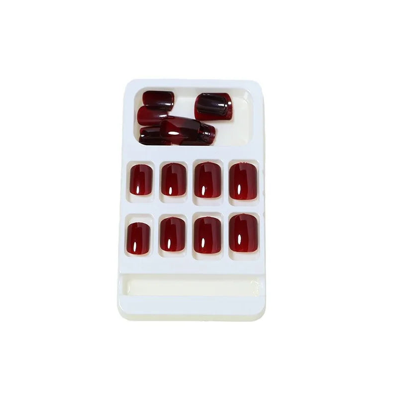 24Pcs Solid Color Wine Red Design Press on Nail Short Square False Nails Simple Detachable Finished Full Cover Nail Tips.