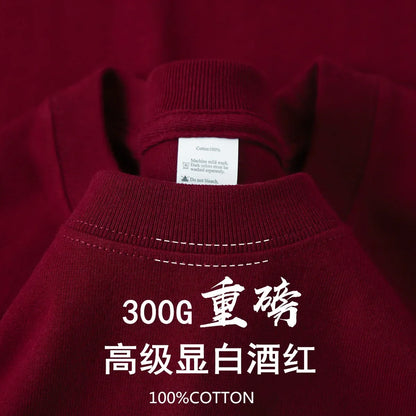 Summer Light Green Heavy Weight 300G Short Sleeved T-shirt Cotton  Men's Loose Casual Base Shirt Korean Tee Women's