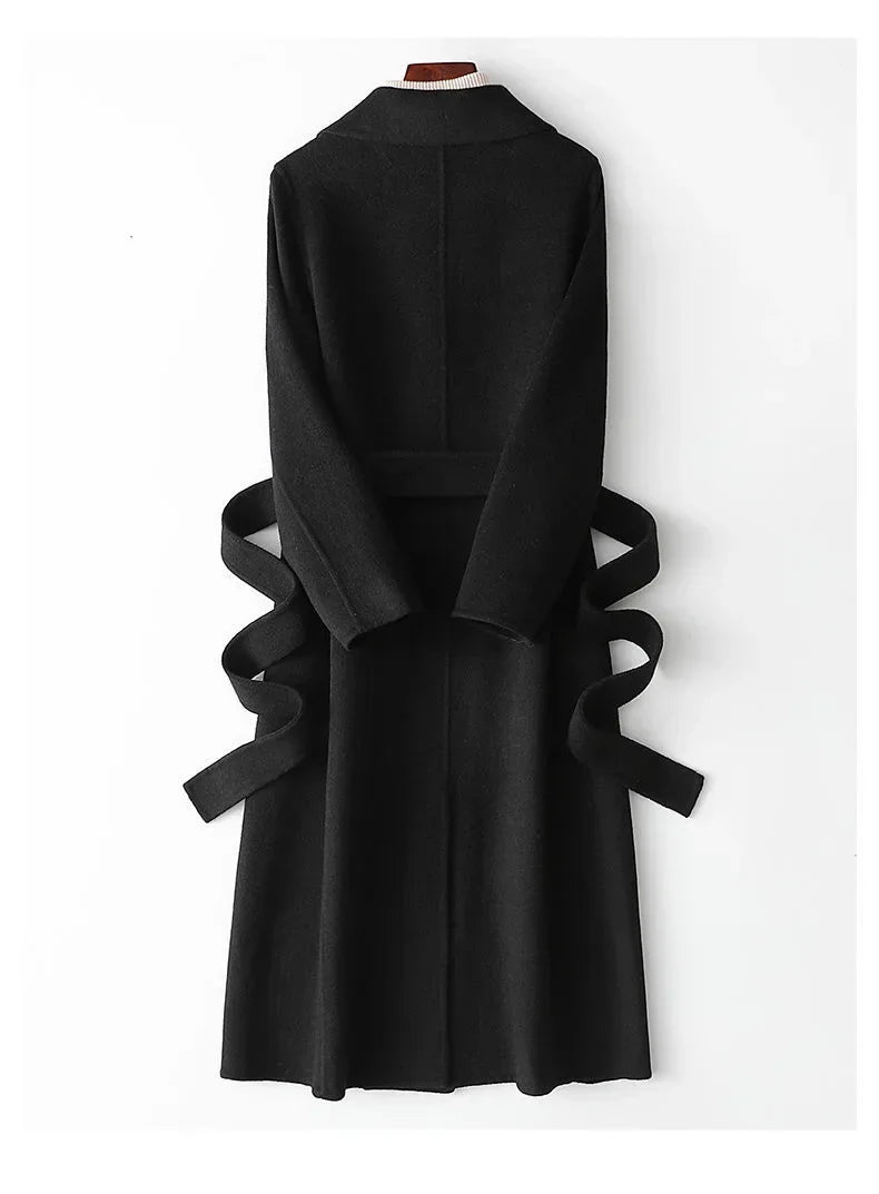 Modischer doppelseitiger Wollmantel für Damen, schmale Passform, mittellang, neue Herbst- und Winterkollektion, stilvoll.