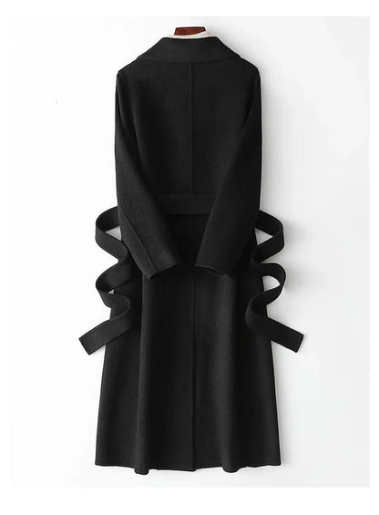 Modischer doppelseitiger Wollmantel für Damen, schmale Passform, mittellang, neue Herbst- und Winterkollektion, stilvoll.