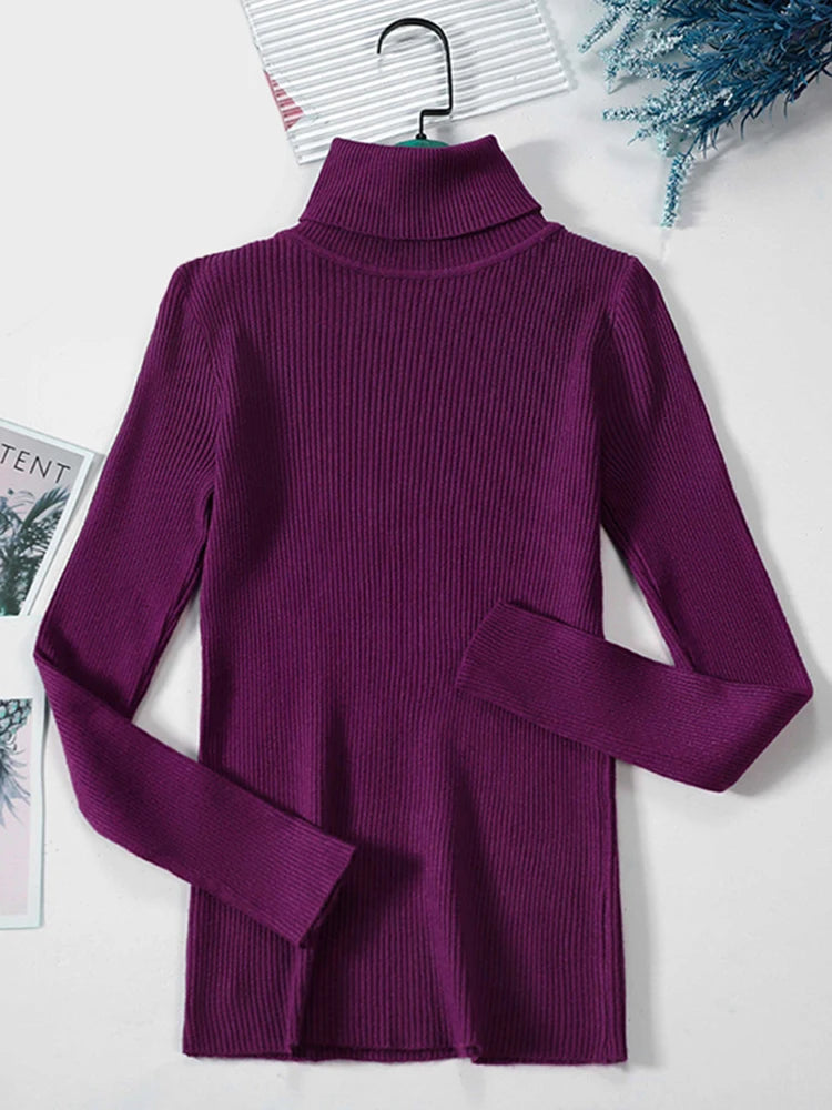 JMPRS Rollkragenpullover Frauen Mode Einfache Winter Pullover Jumper Hohe Elastische Gestrickte Herbst Weibliche Grundlegende Tops Casual Bluse