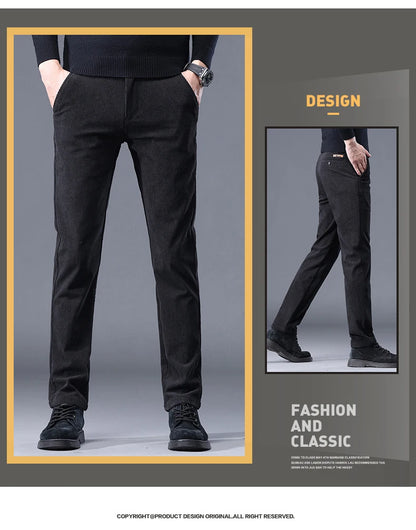Khaki Black Gray Fleece Men's Corduroy Casual Pants Chenille Thick Stretch Business Trousers Mid-rise Brand Winter Thermal Pants.