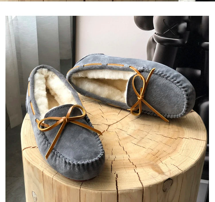 New 100% Natural Wool Genuine Leather Women Flat Winter shoes Women Moccasins Casual Loafers Plus Size Winter shoes.
