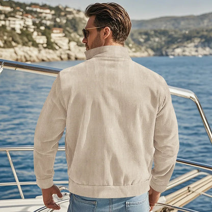 Men's Corduroy Jacket Stand-up Collar Slim Fit Retro Multi-pocket Workwear Commuter Coat for Spring And Autumn