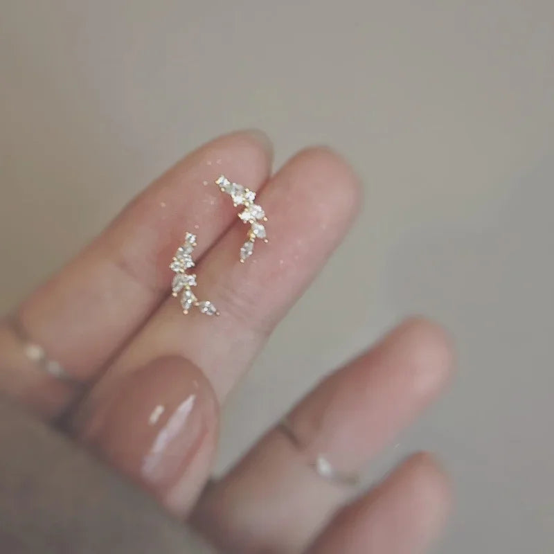 925 Silver Needle Mini Snowflake Flower Cubic Zirconia Earrings Ear Bone Nail Piercing Ear Jewelry Children's Earrings.