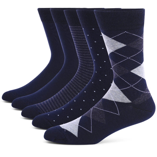 5 Pairs Mens Dress Socks Plus large Size，High Quality Combed Cotton Crew Socks，Black Cool Argyle Breathable Casual Socks for men.