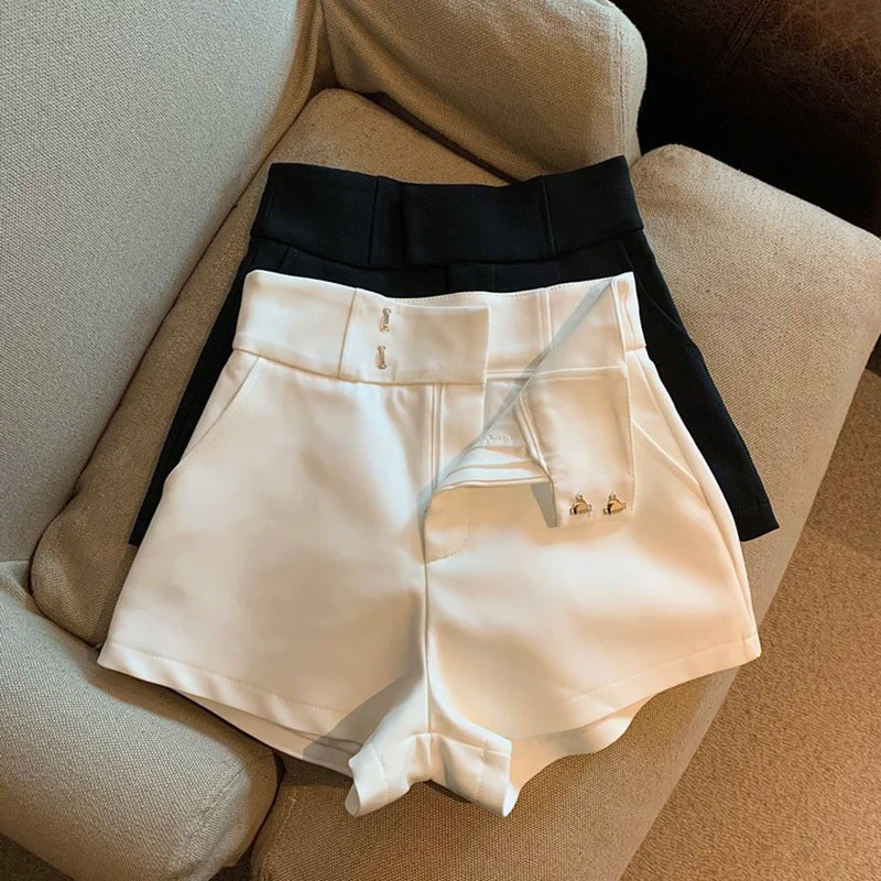MEXZT Y2K Streetwear Black Shorts Women Elegant High Waist White A Line Wide Leg Suit Short Sexy Club Slim Hot Short Pants New.