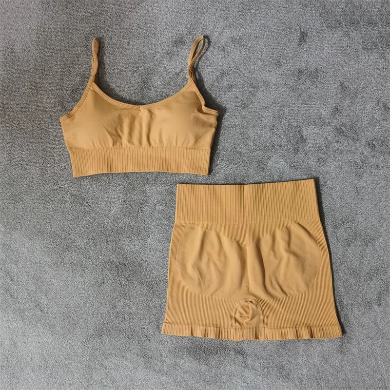 Fitness Yoga Set Seamless Sport Women's Sportswear High Waist Leggings Workout Outfits Two Piece Shorts Sets Womens Gym Clothing