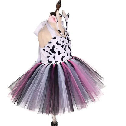 Halloween Tier Cosplay Kostüm für Kinder Wald Thema Kühe Tiger Giraffe Leopard Zebra Tutu Kleider Performance Tanz Sets