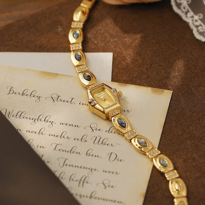 BS New Natural Black Gold Abalone Shell French Vintage Design Watch Woman Elegant Luxury Tonneau Dial Quartz Women's Watches.