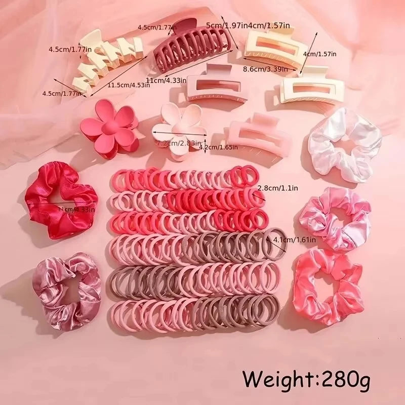 53/57/113Pcs Dopamine Fashion Elastic Colorful Band Hair Circles Flower Shaped Hair Accessory Grip For Women Daily Party Gift.