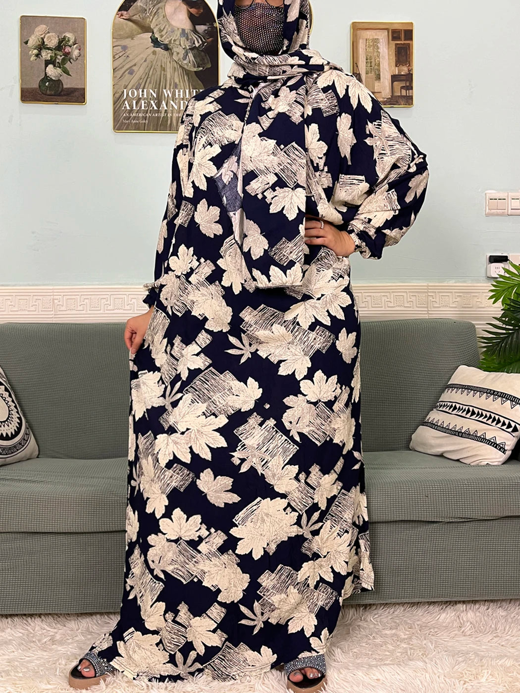 Muslim Cotton Abayas For Women Traditional Floral Ramadan Prayer Garment African Caftan Marocain Femme Robe Connected Headscarf