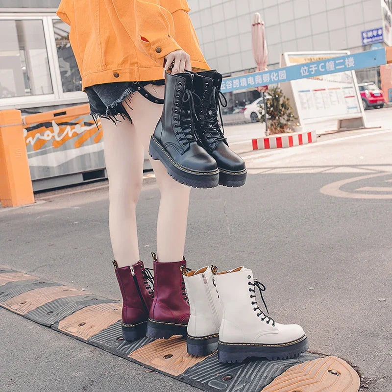 Autumn Winter Fashion Round Toe Lace-up Shoes Womens Boots Zip Ankle Boots For Women High Heels Basics Casual